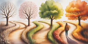 Watercolor illustration of a winding path through seasons, representing the 90-day recovery journey