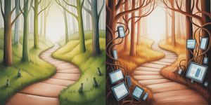 Two paths diverging in a forest, representing different recovery journeys