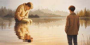 Person looking at distorted reflection in water showing idealized past versus reality