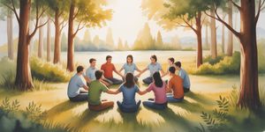 People connected by threads of light forming a supportive network