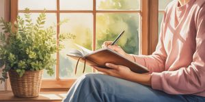 Person writing in a recovery journal by a window with morning light, capturing memories and reasons for staying sober