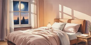 Peaceful bedroom at night with soft moonlight, symbolizing restful sleep in recovery